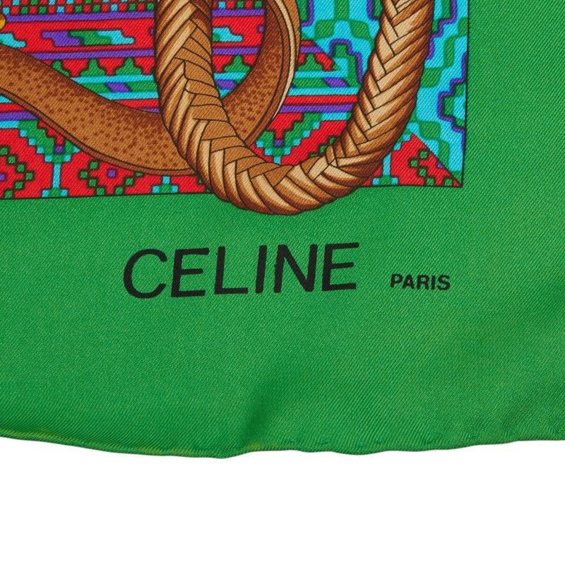Celine Chain Motif Scarf Green Multicolor Silk — view 4