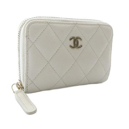 Chanel Quilted Classic Zip Coin Purse CC Logo Caviar Leather White — view 4