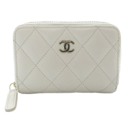 Chanel Quilted Classic Zip Coin Purse CC Logo Caviar Leather White