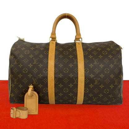 Louis Vuitton Vintage Keepall 45 Monogram Leather Boston Bag Brown