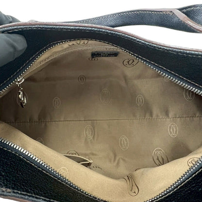 Cartier Marcello Perforated Leather Tote Mini Boston Bag Black — view 9