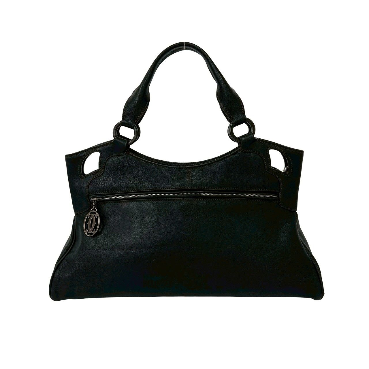 Cartier Marcello Perforated Leather Tote Mini Boston Bag Black — view 3