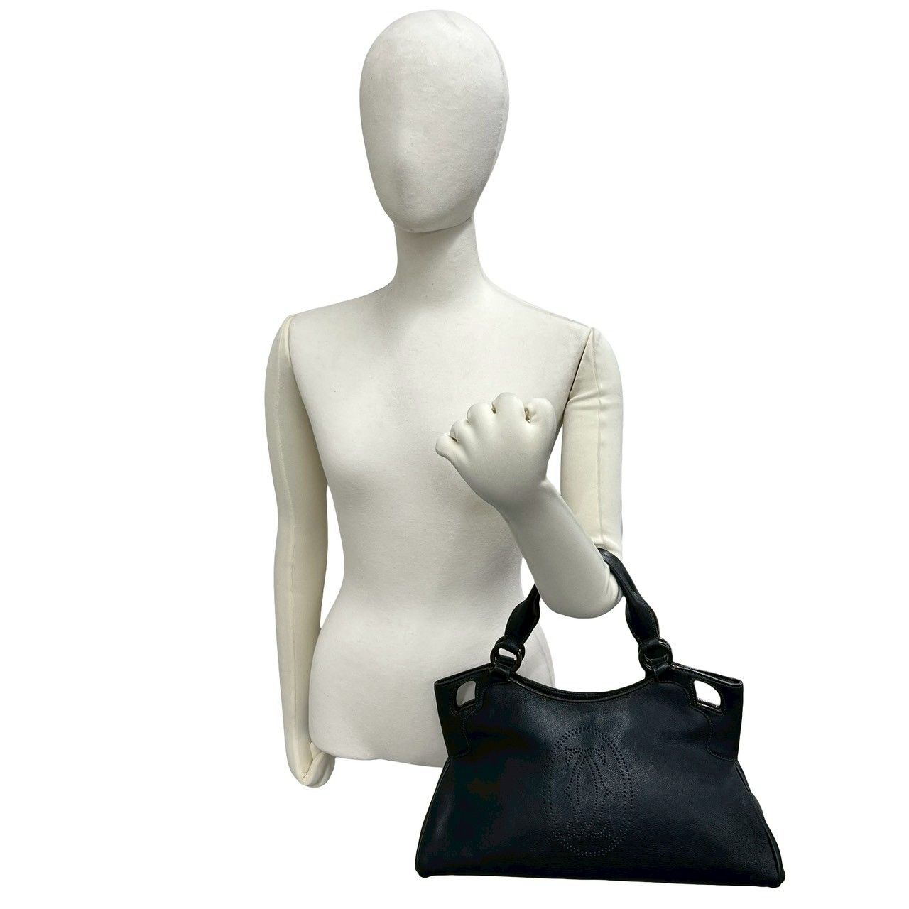 Cartier Marcello Perforated Leather Tote Mini Boston Bag Black — view 2