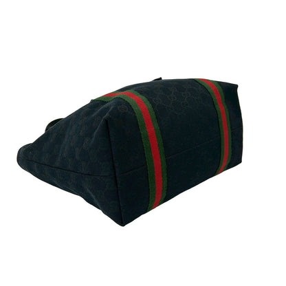 Gucci Sherry Line GG Logo Pattern Canvas Leather Tote Black Red Green — view 7