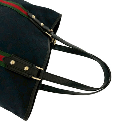 Gucci Sherry Line GG Logo Pattern Canvas Leather Tote Black Red Green — view 4