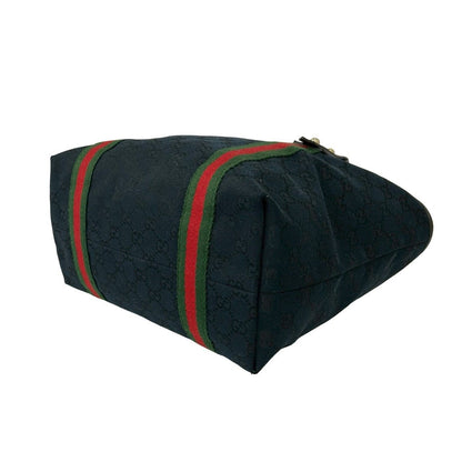 Gucci Sherry Line GG Logo Pattern Canvas Leather Tote Black Red Green — view 8