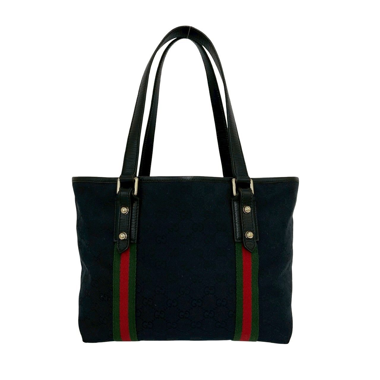 Gucci Sherry Line GG Logo Pattern Canvas Leather Tote Black Red Green — view 3