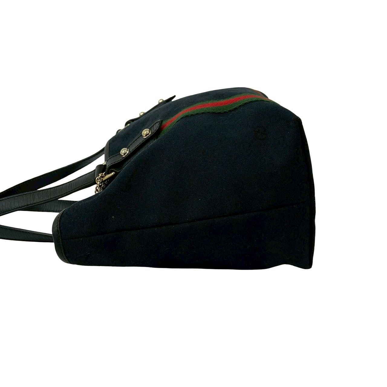 Gucci Sherry Line GG Logo Pattern Canvas Leather Tote Black Red Green — view 5