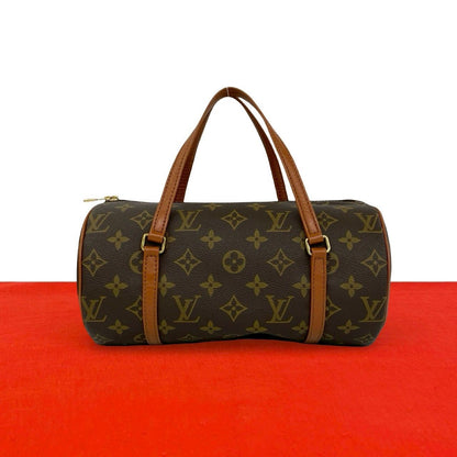 Louis Vuitton Vintage Papillon 26 Monogram Leather Boston Bag Brown