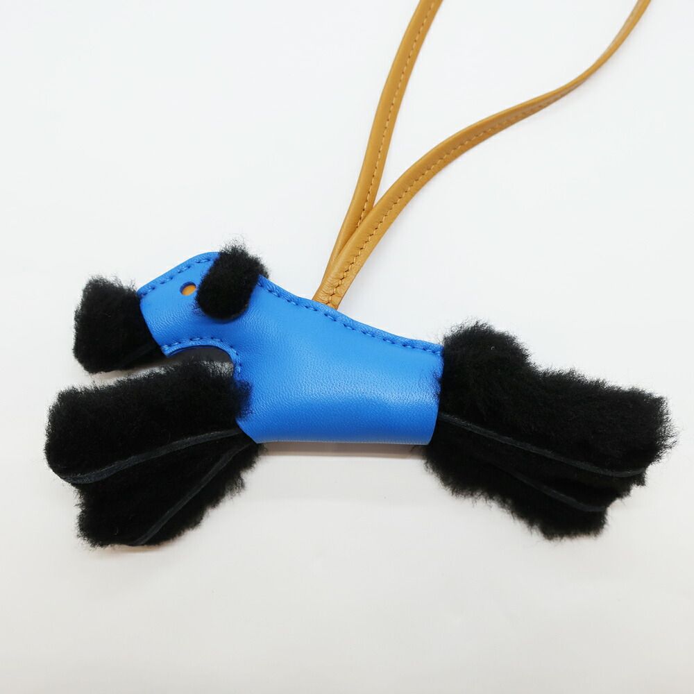 Hermes Heaven Buddy Charm Blue Hydra Sesame Noir Black Agneau Milo Shearling — view 3
