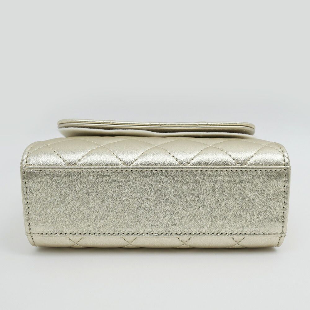 Chanel Quilted Mini Clutch Heart Charm Champagne Gold Chain — view 3