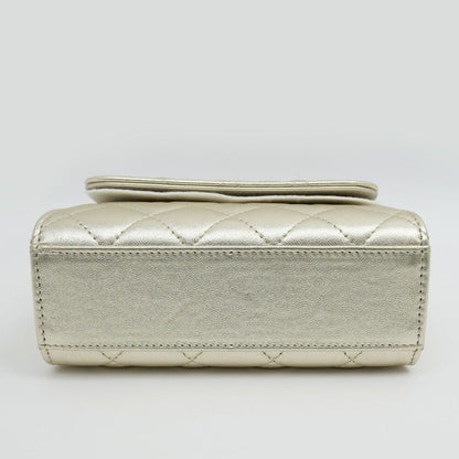 Chanel Quilted Mini Clutch Heart Charm Champagne Gold Chain — view 3