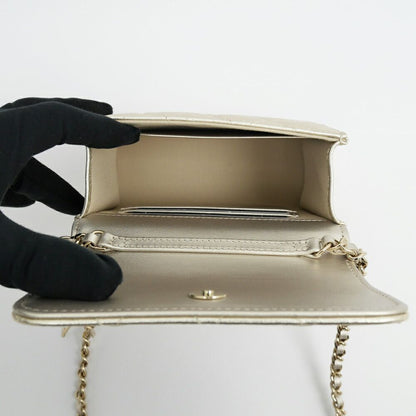 Chanel Quilted Mini Clutch Heart Charm Champagne Gold Chain — view 5