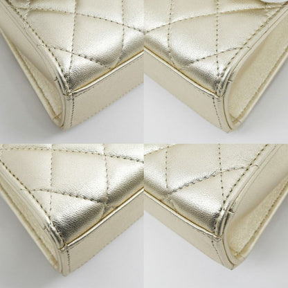 Chanel Quilted Mini Clutch Heart Charm Champagne Gold Chain — view 4