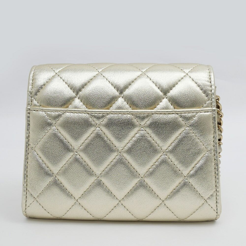 Chanel Quilted Mini Clutch Heart Charm Champagne Gold Chain — view 8