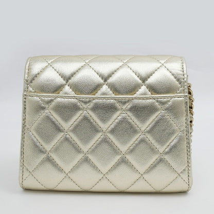 Chanel Quilted Mini Clutch Heart Charm Champagne Gold Chain — view 8
