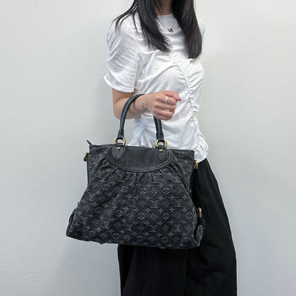 Louis Vuitton Monogram Neokavi Handbag Denim Black Gold Vintage