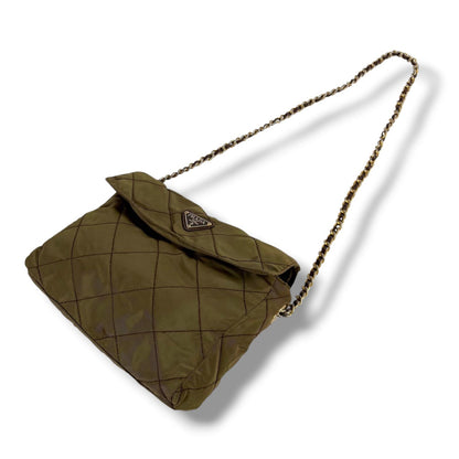 Prada Quilted Processing Triangle Logo Chain Shoulder Bag Pochette Khaki Green — view 2