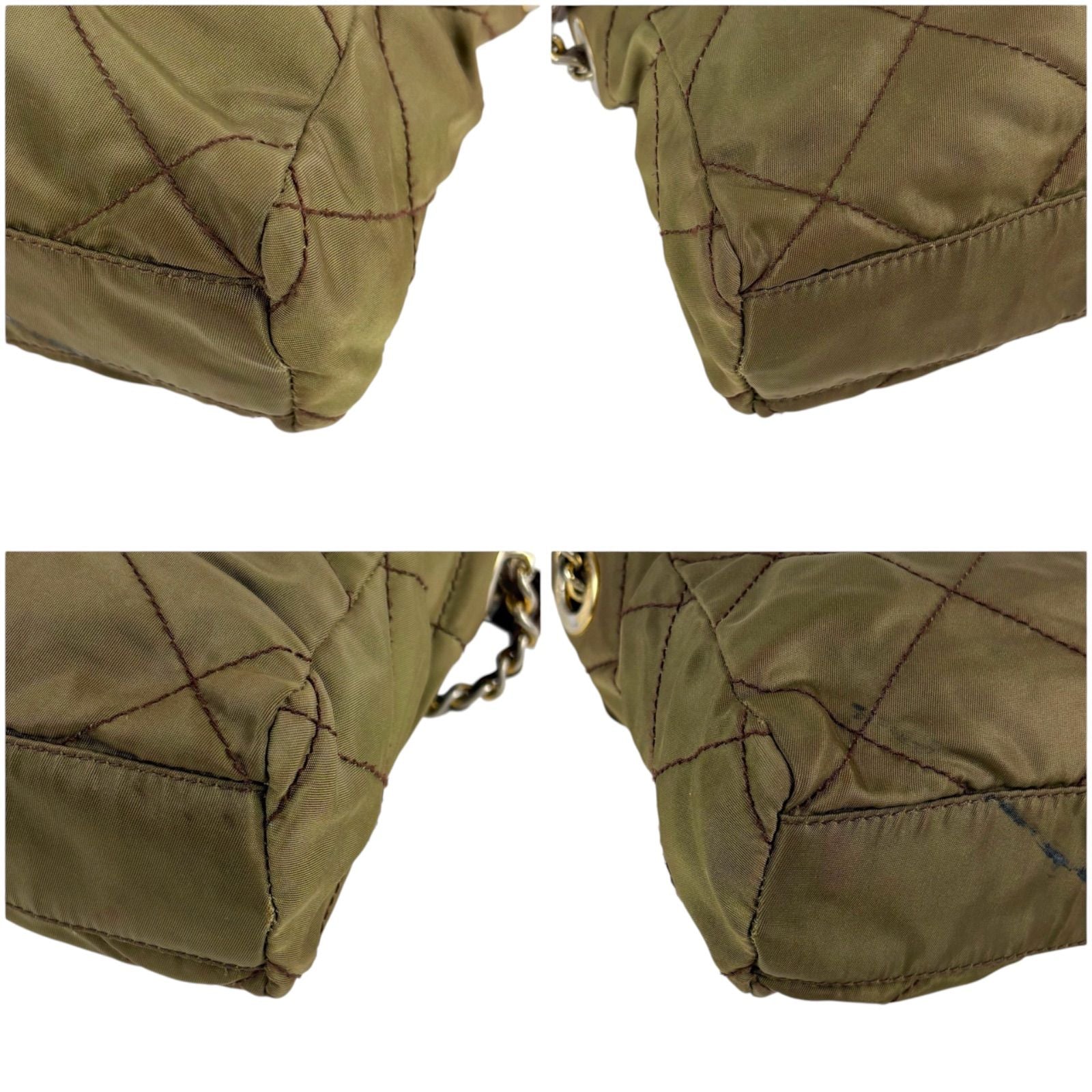 Prada Quilted Processing Triangle Logo Chain Shoulder Bag Pochette Khaki Green — view 8