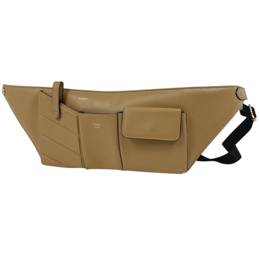 Fendi Logo Waist Bag Leather Beige Black