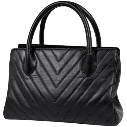 Chanel Stitch Handbag Blanc CC Logo Leather Black