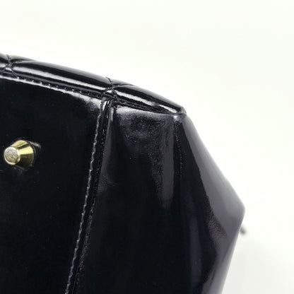 Chanel CC Logo Chain Handbag Quilted Enamel Patent Leather Black — view 3