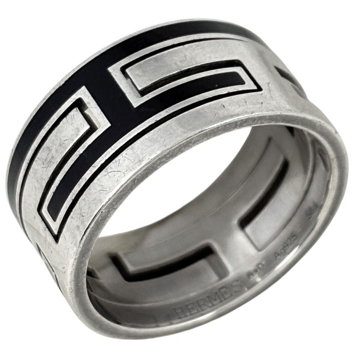 Hermes Mubouche Ring Logo 925 Sterling Silver Black
