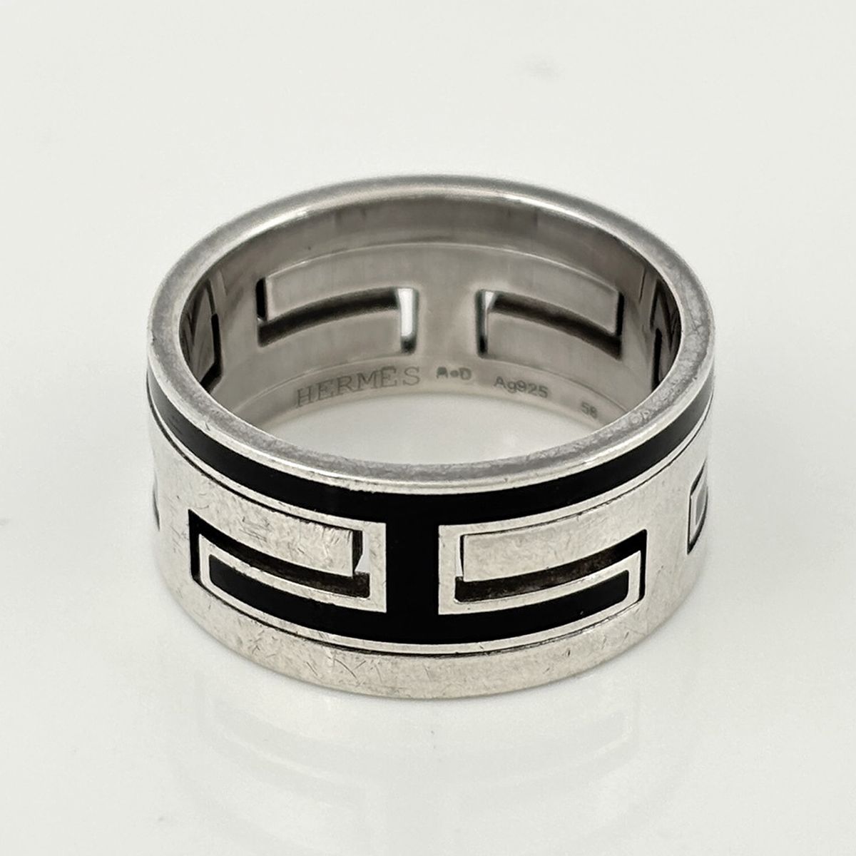 Hermes Mubouche Ring Logo 925 Sterling Silver Black — view 2