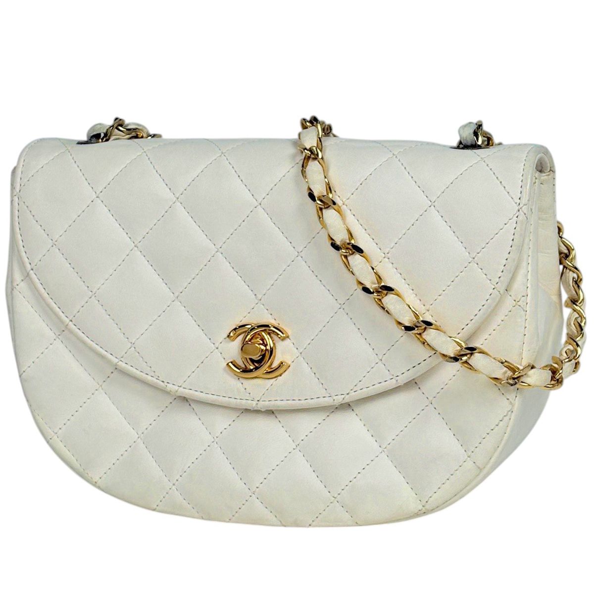 Chanel CC Logo Chain Shoulder Bag Leather White