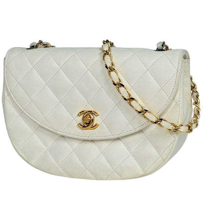Chanel CC Logo Chain Shoulder Bag Leather White
