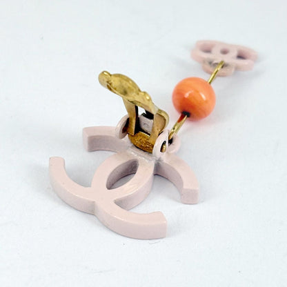 Chanel CC Logo Earrings Swing Gold Plated Pink — view 3