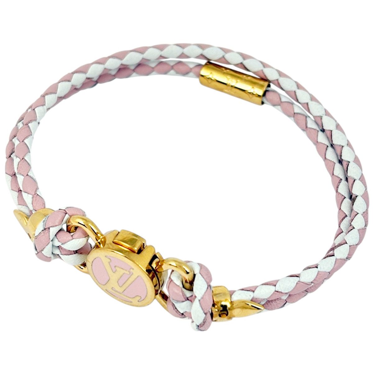 Louis Vuitton Bracelet LV Click It Leather Gold Pink White