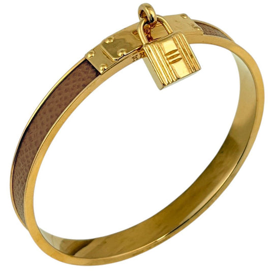 Hermes Kelly Bangle Cadena Leather Gold Brown Bracelet
