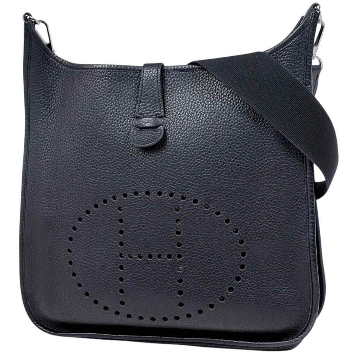 Hermes Evelyne 1 GM Perforated Logo Shoulder Bag Taurillon Clemence Black