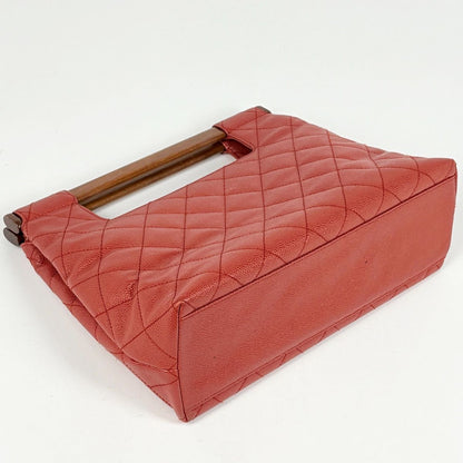 Chanel CC Logo Handbag Quilted Wood Handle Caviar Leather Orange — view 2