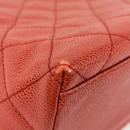 Chanel CC Logo Handbag Quilted Wood Handle Caviar Leather Orange — view 4