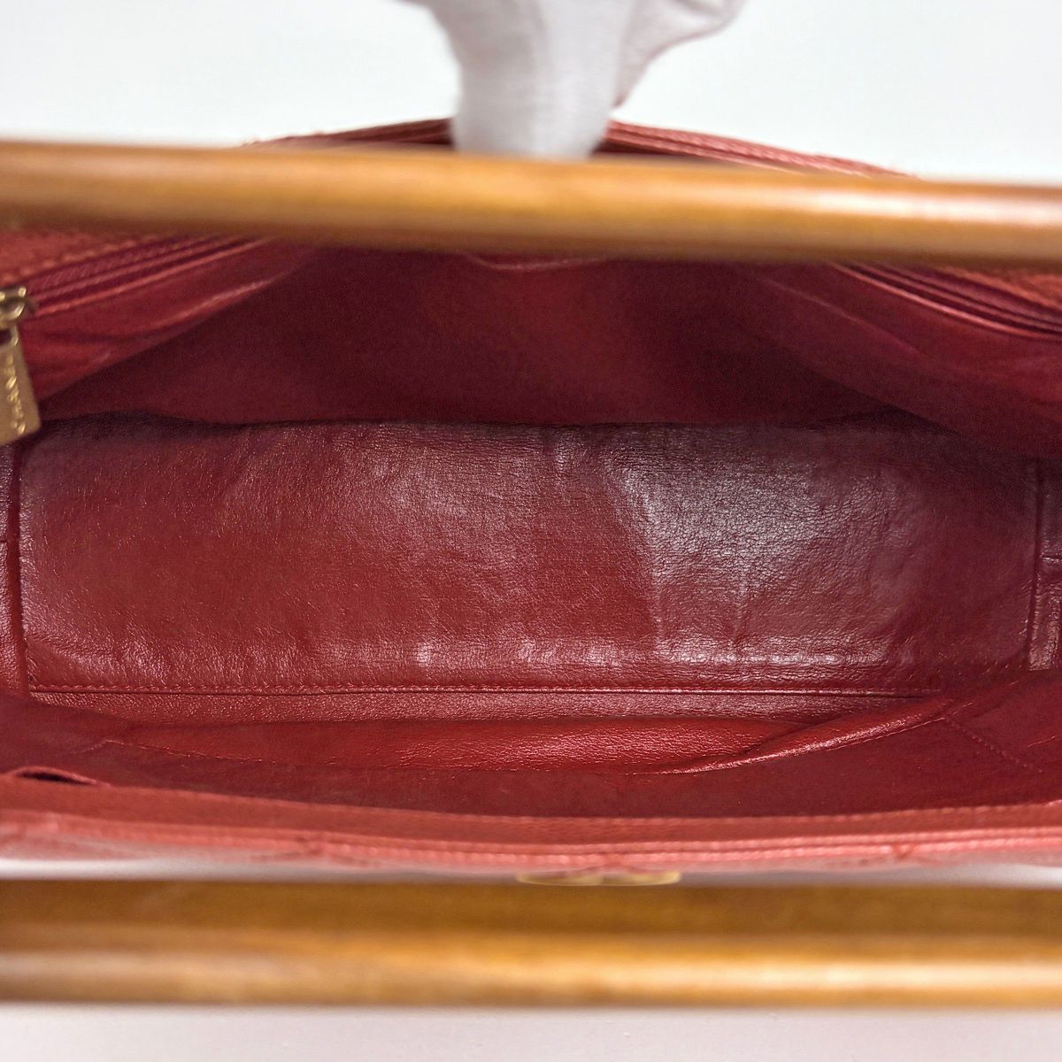 Chanel CC Logo Handbag Quilted Wood Handle Caviar Leather Orange — view 8