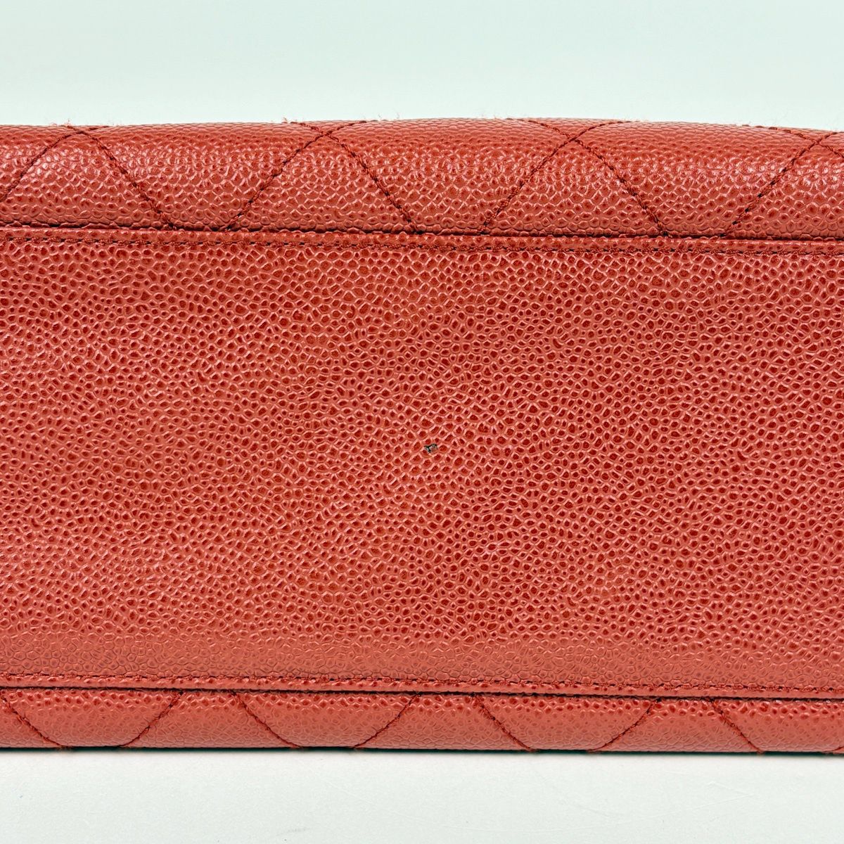 Chanel CC Logo Handbag Quilted Wood Handle Caviar Leather Orange — view 3