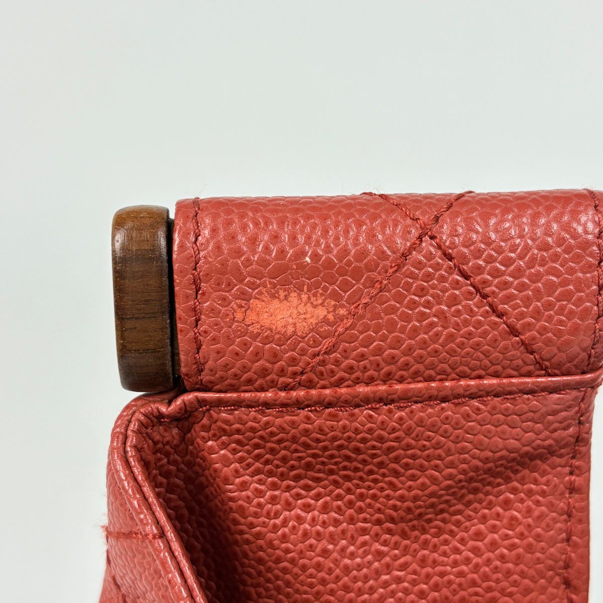 Chanel CC Logo Handbag Quilted Wood Handle Caviar Leather Orange — view 7