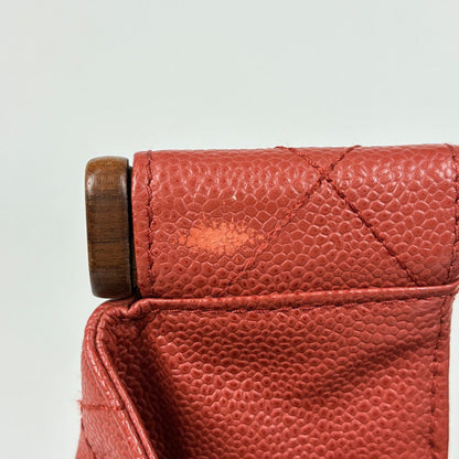 Chanel CC Logo Handbag Quilted Wood Handle Caviar Leather Orange — view 7