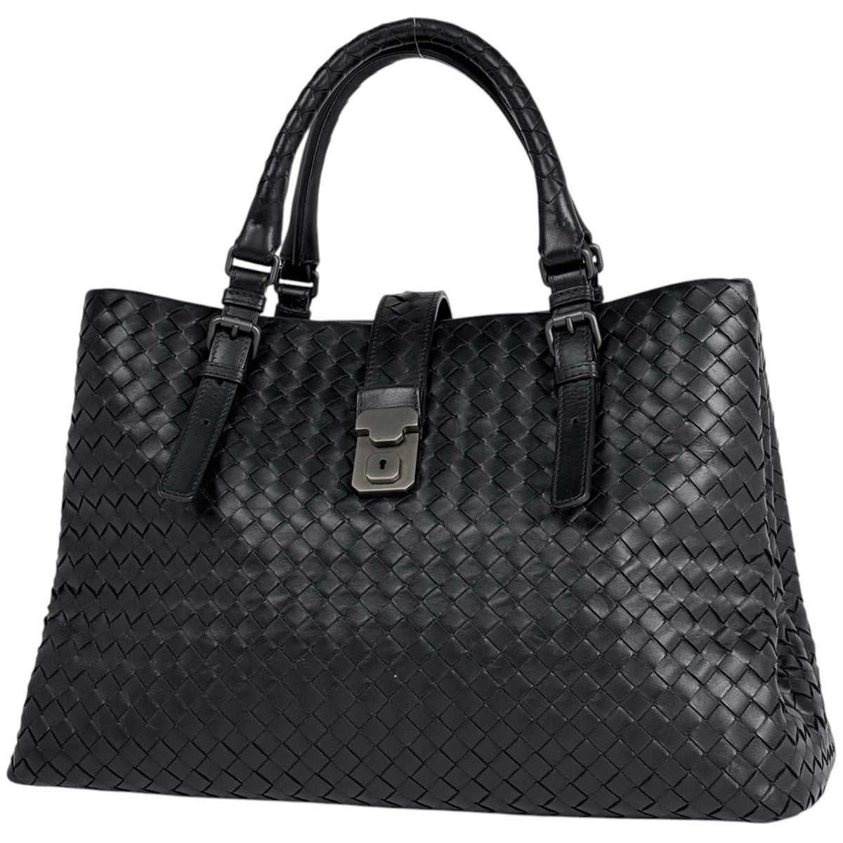 Bottega Veneta Intrecciato Rome Tote Leather Black
