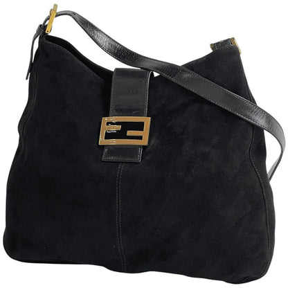 Fendi Zucca Logo Shoulder Bag Suede Black