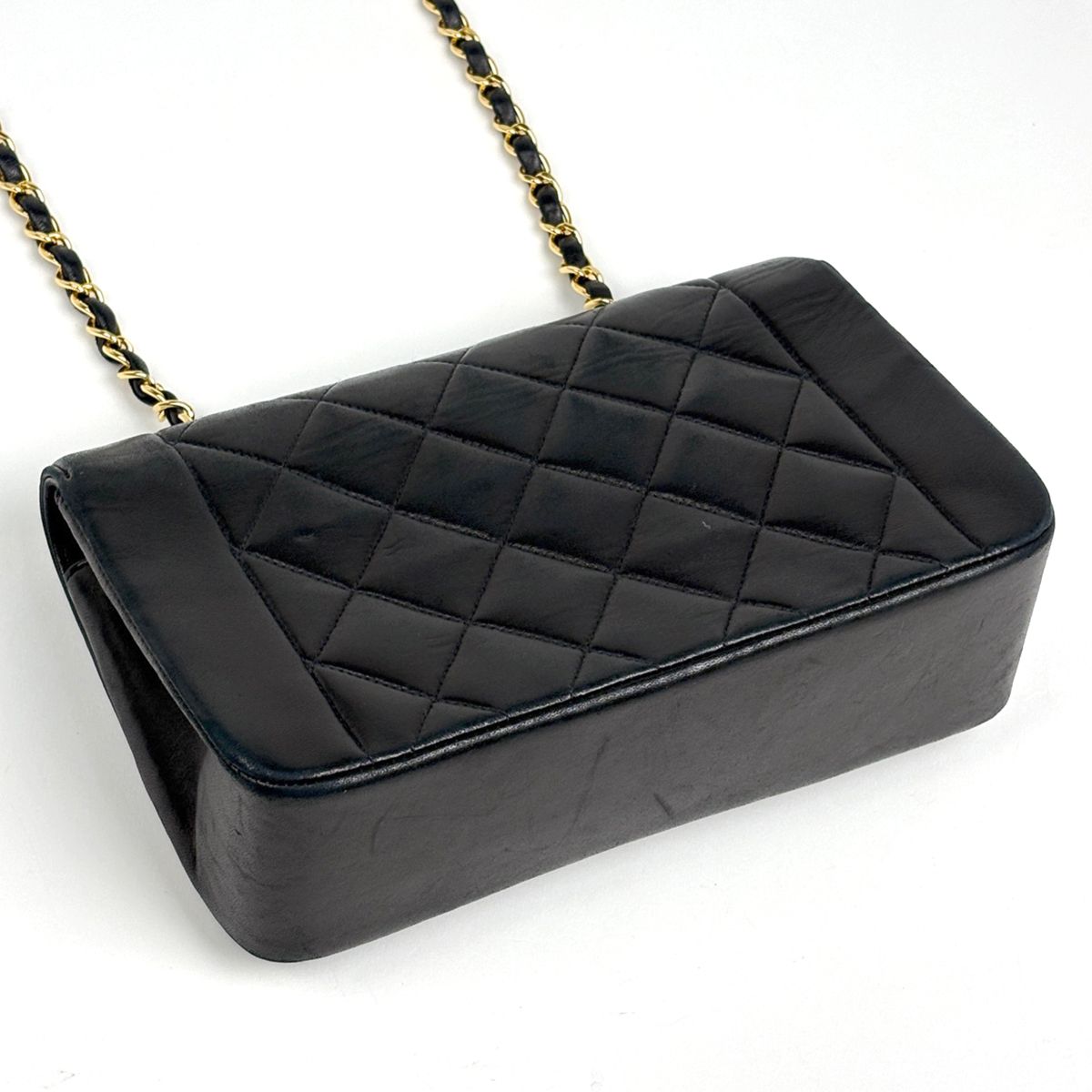 Chanel Diana Quilted Single Flap Chain Shoulder Bag CC Logo Leather Black — view 2