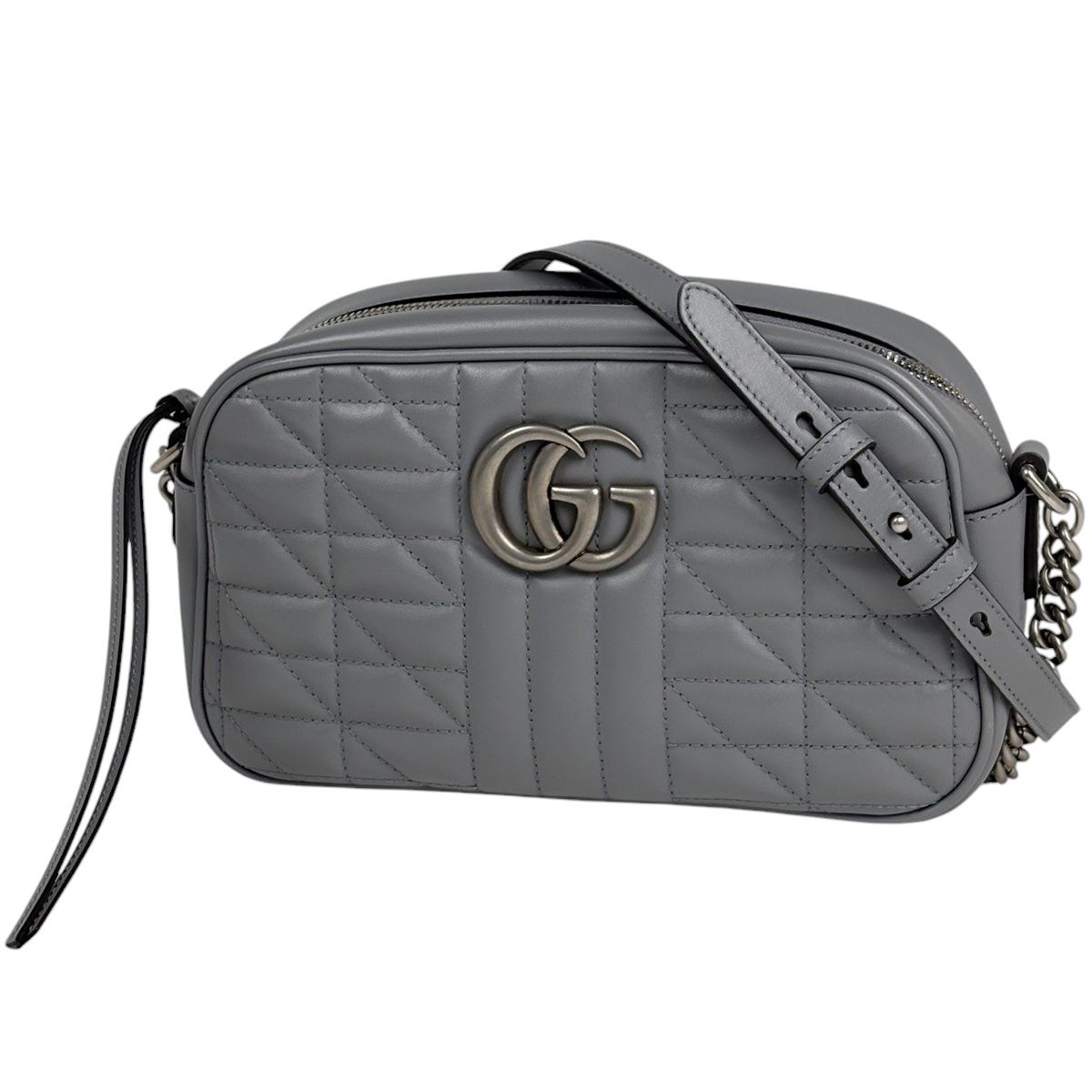 Gucci GG Marmont Chain Shoulder Bag Quilted Leather Gray