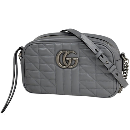 Gucci GG Marmont Chain Shoulder Bag Quilted Leather Gray