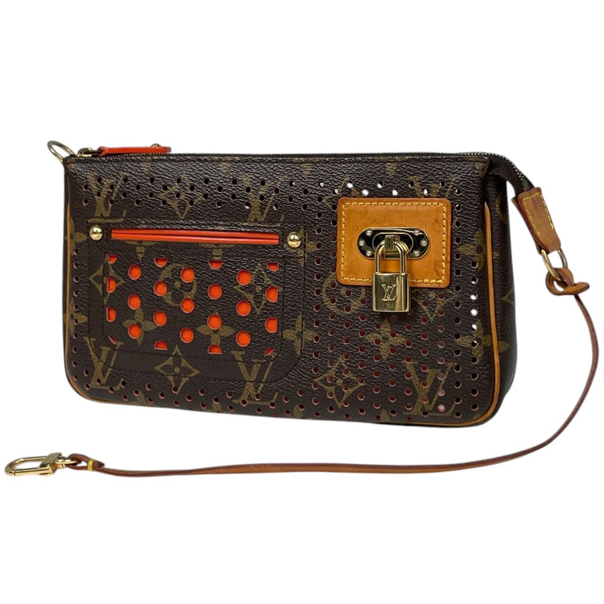 Louis Vuitton Pochette Handbag Perforated Pouch Monogram Perfo Orange