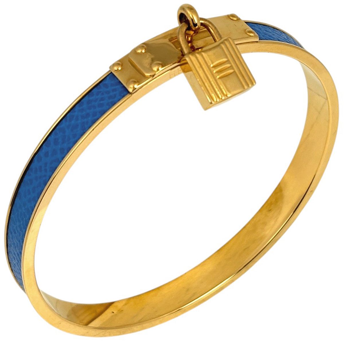 Hermes Kelly Bangle Cadena Leather Gold Blue Bracelet