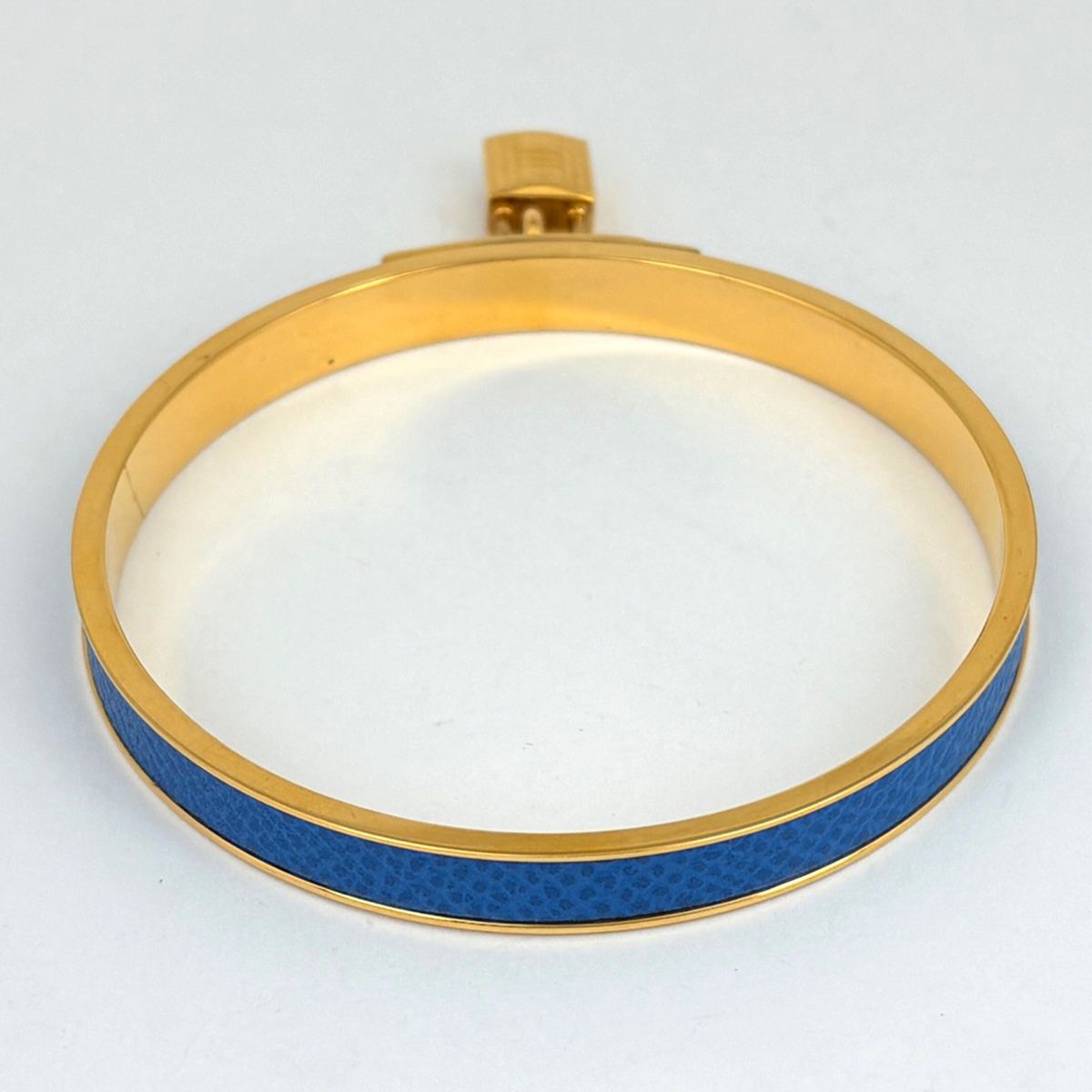 Hermes Kelly Bangle Cadena Leather Gold Blue Bracelet — view 3