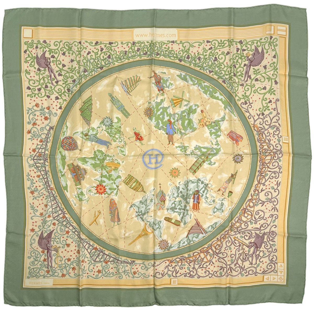 Hermes Carre 90 Wwwhermescom World Map Scarf Silk Green Multicolor