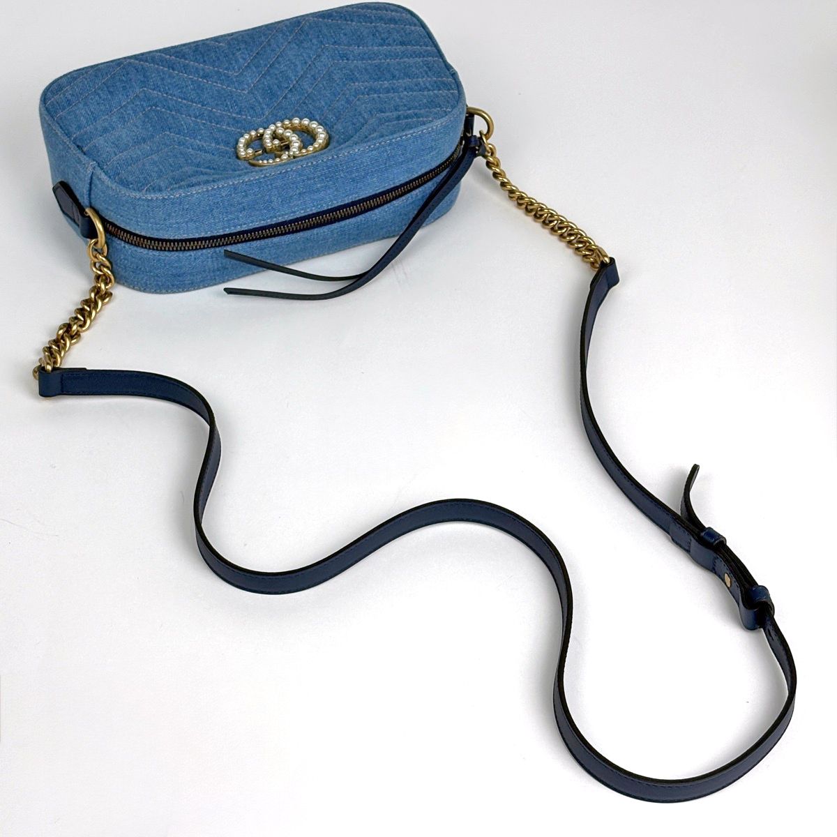 Gucci GG Marmont Chain Shoulder Bag Double Denim Light Blue — view 7
